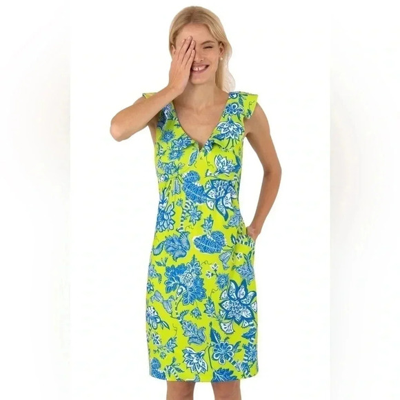 Gretchen Scott Jersey Fling Fantasy Ruffle Dress Pockets Lime Women’s XS - Picture 1 of 4